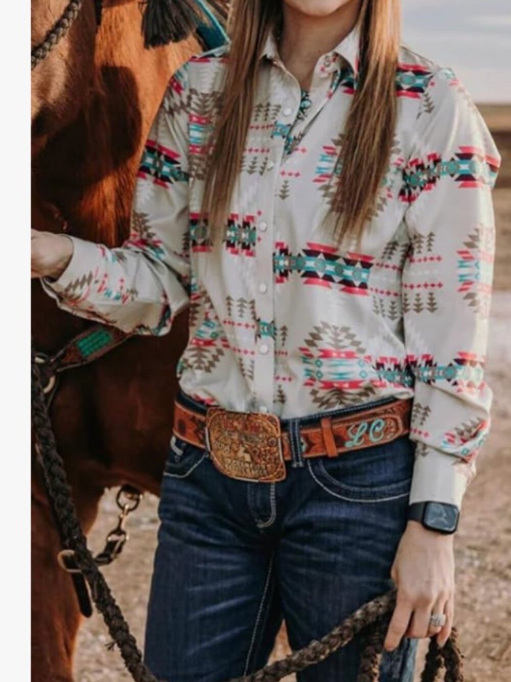 Women's Retro Aztec Shirt Western Cowgirl Pearl Snap Blouses Button Up